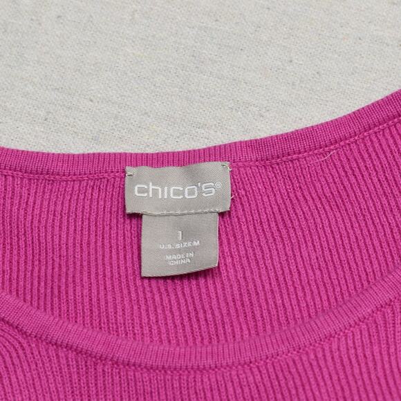 Chico's Women Pullover Sweater Crew Neck Solid Cotton Blend Pink Size 1 US Sz M - Picture 7 of 8